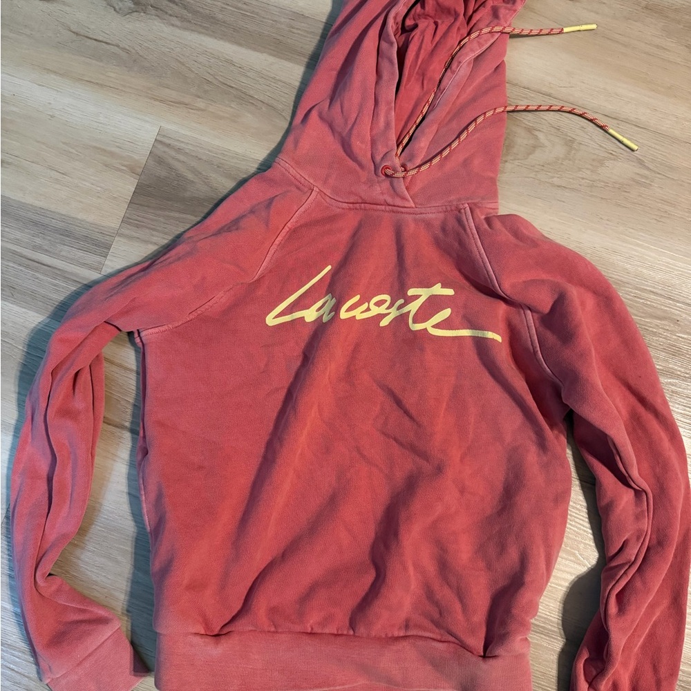 Lacoste Coral-Pink Hoodie with Yellow Accent Drawcords